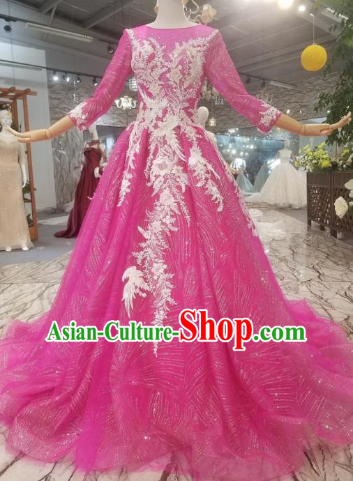 Top Grade Customize Catwalks Rosy Veil Full Dress Court Princess Waltz Dance Costume for Women
