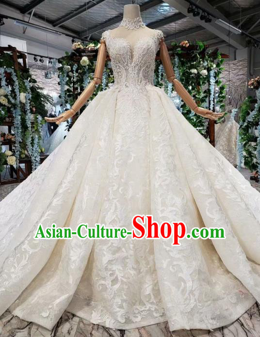 Handmade Customize Princess White Wedding Dress Court Bride Embroidered Costume for Women