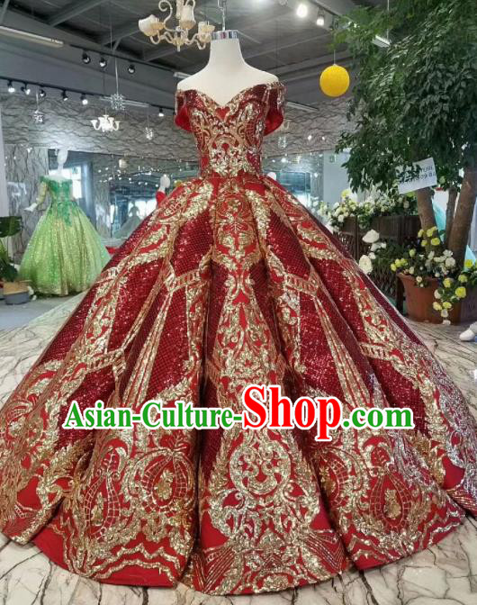 Customize Red Strapless Full Dress Top Grade Court Princess Waltz Dance Costume for Women