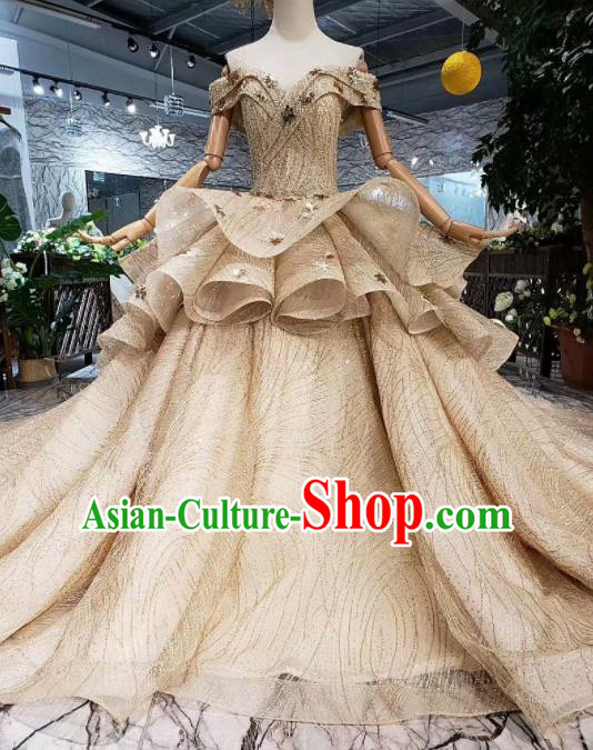 Handmade Customize Wedding Princess Embroidered Flat Shouders Mullet Dress Court Bride Costume for Women