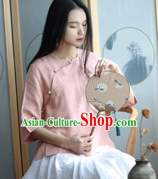 Chinese Traditional National Costume Pink Blouse Tang Suit Upper Outer Garment for Women