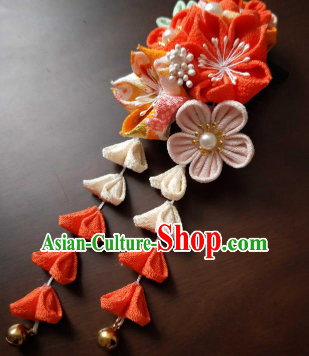 Traditional Japan Geisha Orange Sakura Hair Claw Japanese Kimono Hair Accessories for Women