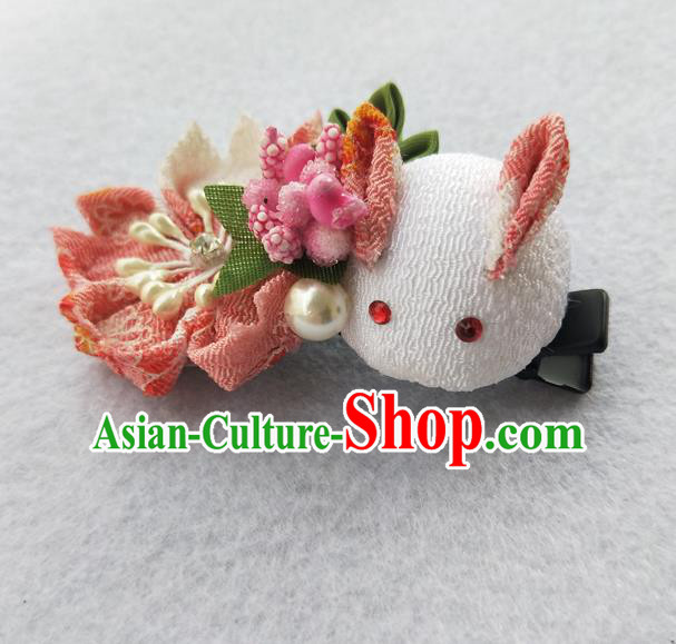 Traditional Japan Geisha Pink Sakura Rabbit Hair Claw Japanese Kimono Hair Accessories for Women
