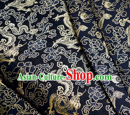 Asian Chinese Traditional Twine Dragon Pattern Design Navy Brocade Fabric Silk Fabric Chinese Fabric Asian Material