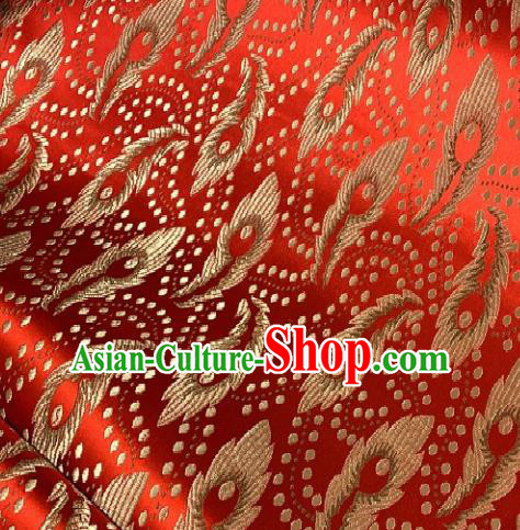 Asian Chinese Traditional Feathers Pattern Design Red Brocade Fabric Silk Fabric Chinese Fabric Asian Material