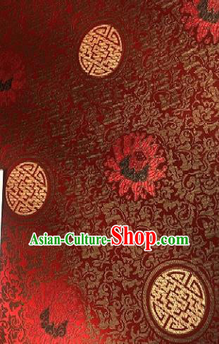 Asian Chinese Traditional Longevity Lotus Pattern Design Red Brocade Fabric Silk Fabric Chinese Fabric Asian Material