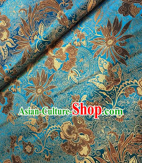 Asian Chinese Traditional Lotus Peony Pattern Design Blue Brocade Fabric Silk Fabric Chinese Fabric Asian Material