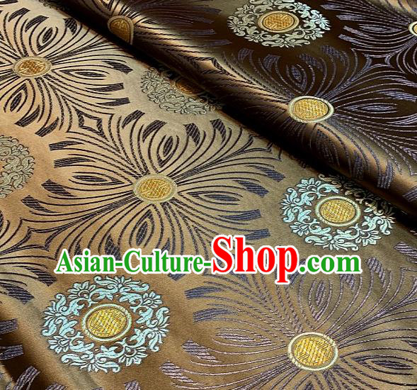 Asian Chinese Traditional Round Flowers Pattern Design Bronze Brocade Fabric Silk Fabric Chinese Fabric Asian Material