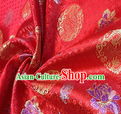 Asian Chinese Traditional Dragon Peony Pattern Design Red Brocade Fabric Silk Fabric Chinese Fabric Asian Material