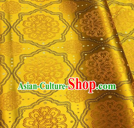 Asian Chinese Traditional Auspicious Flowers Pattern Design Golden Brocade Fabric Silk Fabric Chinese Fabric Asian Material