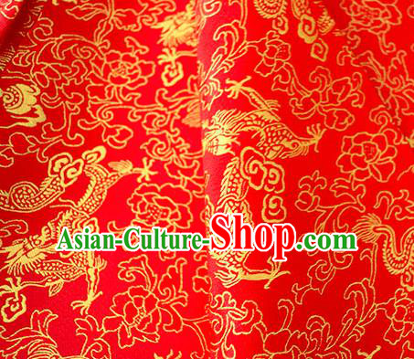 Asian Chinese Traditional Twine Dragon Pattern Design Red Brocade Fabric Silk Fabric Chinese Fabric Asian Material