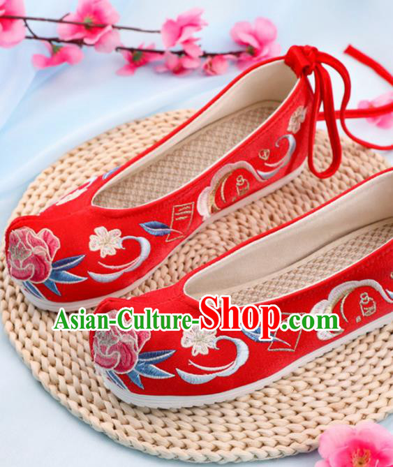 Chinese Traditional Hanfu Shoes Ancient Princess Wedding Red Embroidered Shoes National Cloth Shoes for Women