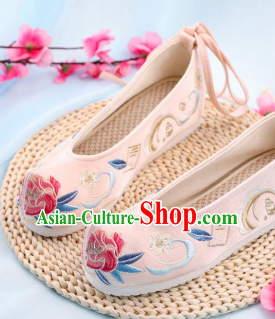 Chinese Traditional Hanfu Shoes Ancient Princess Wedding Pink Embroidered Shoes National Cloth Shoes for Women