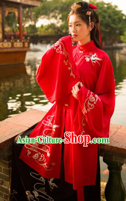 Traditional Chinese Ming Dynasty Princess Wedding Hanfu Dress Ancient Bride Red Historical Costume for Women