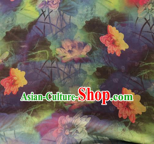 Chinese Traditional Lotus Pattern Design Colorful Satin Watered Gauze Brocade Fabric Asian Silk Fabric Material