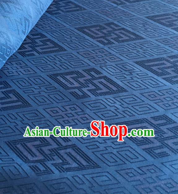 Chinese Traditional Rhombus Pattern Design Blue Brocade Fabric Asian Silk Fabric Chinese Fabric Material