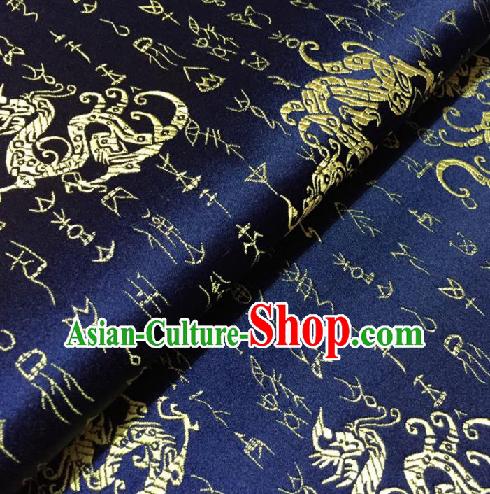 Chinese Traditional Dragons Pattern Design Navy Brocade Fabric Asian Silk Fabric Chinese Fabric Material