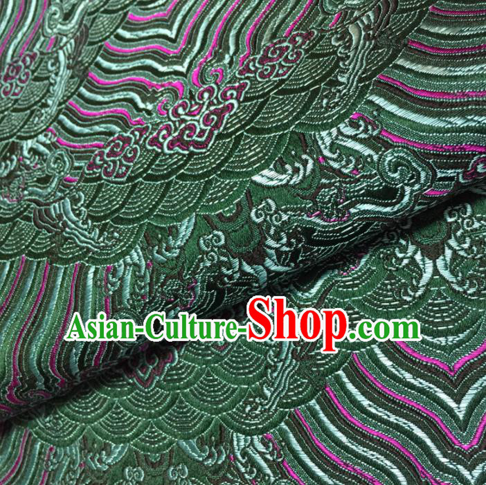 Chinese Traditional Sea Wave Pattern Design Green Brocade Fabric Asian Silk Fabric Chinese Fabric Material