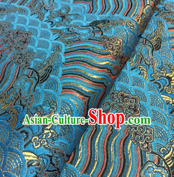 Chinese Traditional Sea Wave Pattern Design Light Blue Brocade Fabric Asian Silk Fabric Chinese Fabric Material