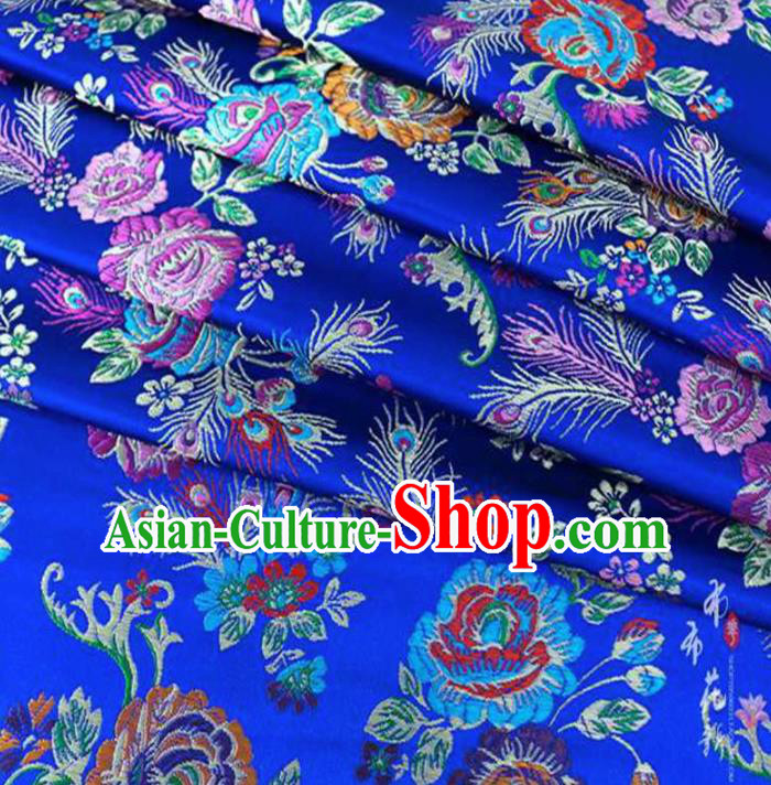 Chinese Classical Peony Pattern Design Royalblue Brocade Traditional Hanfu Silk Fabric Tang Suit Fabric Material