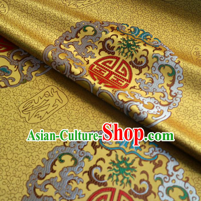 Chinese Traditional Auspicious Pattern Design Golden Brocade Fabric Asian Silk Fabric Chinese Fabric Material