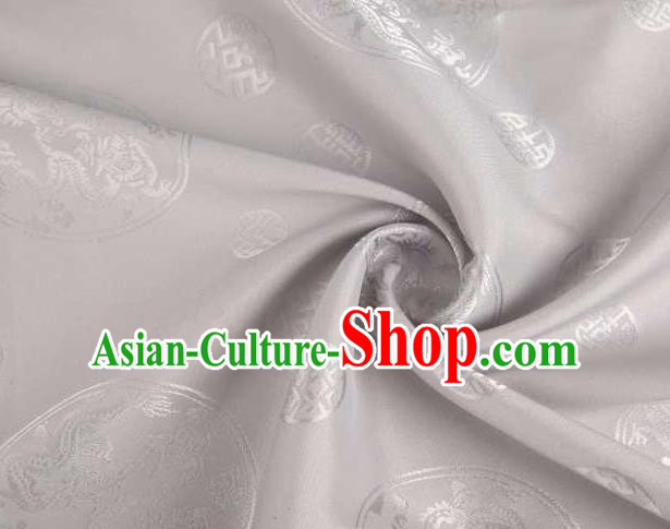Chinese Classical Round Dragon Pattern Design Grey Brocade Traditional Hanfu Silk Fabric Tang Suit Fabric Material