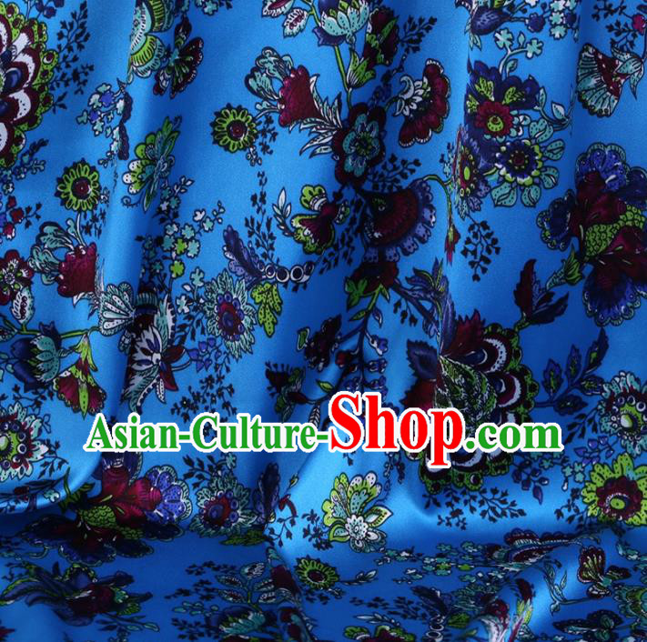 Chinese Traditional Cockscomb Pattern Design Blue Satin Watered Gauze Brocade Fabric Asian Silk Fabric Material
