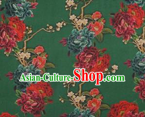Chinese Traditional Peony Flowers Pattern Design Green Satin Watered Gauze Brocade Fabric Asian Silk Fabric Material