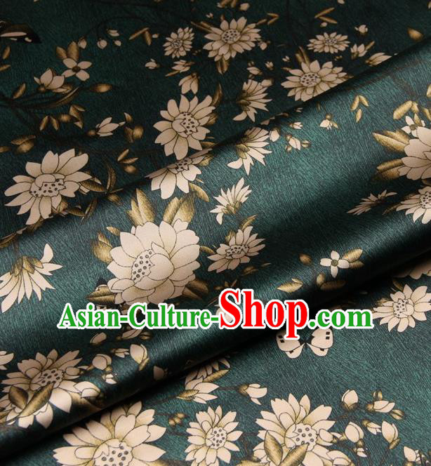 Chinese Traditional Lotus Flowers Pattern Design Green Satin Watered Gauze Brocade Fabric Asian Silk Fabric Material