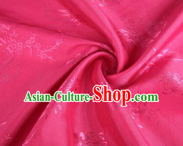 Chinese Classical Bamboo Chrysanthemum Pattern Design Rosy Brocade Traditional Hanfu Silk Fabric Tang Suit Fabric Material