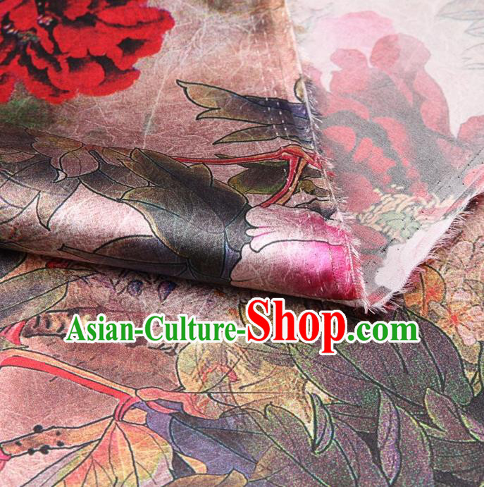 Chinese Traditional Peony Pattern Design Satin Watered Gauze Brocade Fabric Asian Silk Fabric Material