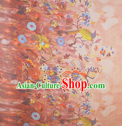 Chinese Traditional Phoenix Pattern Design Pink Satin Watered Gauze Brocade Fabric Asian Silk Fabric Material