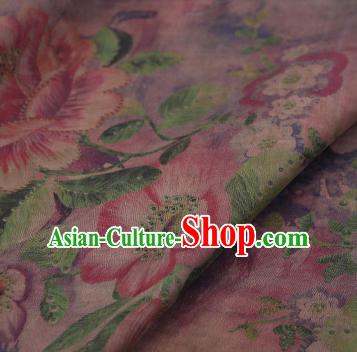 Traditional Chinese Satin Classical Peony Pattern Design Pink Watered Gauze Brocade Fabric Asian Silk Fabric Material