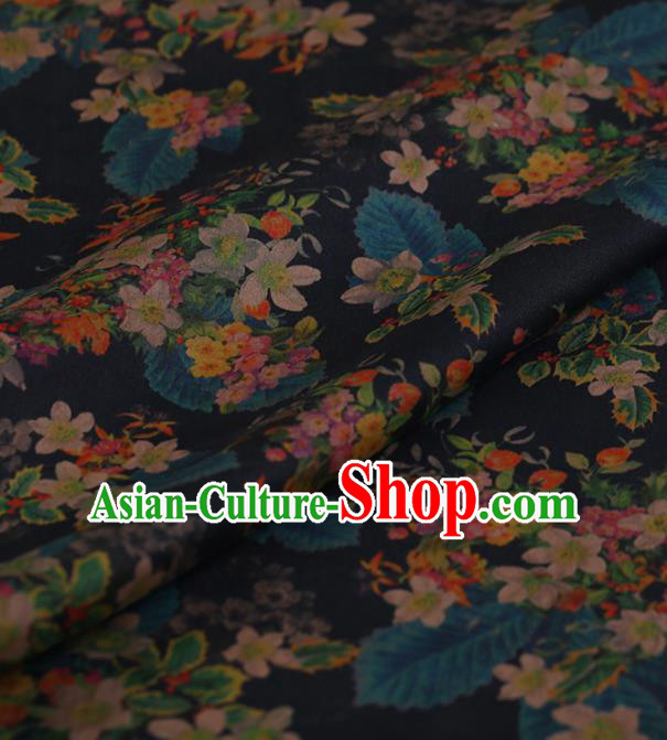 Traditional Chinese Satin Classical Flowers Pattern Design Black Watered Gauze Brocade Fabric Asian Silk Fabric Material