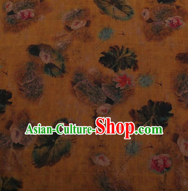 Traditional Chinese Satin Classical Lotus Pattern Design Yellow Watered Gauze Brocade Fabric Asian Silk Fabric Material