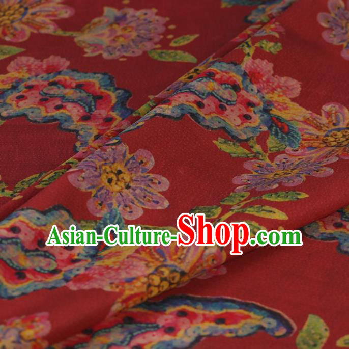 Traditional Chinese Satin Classical Pattern Design Red Watered Gauze Brocade Fabric Asian Silk Fabric Material