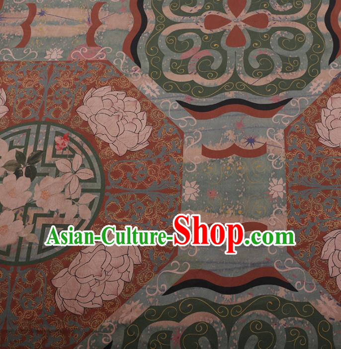 Traditional Chinese Satin Classical Lotus Pattern Design Brown Watered Gauze Brocade Fabric Asian Silk Fabric Material