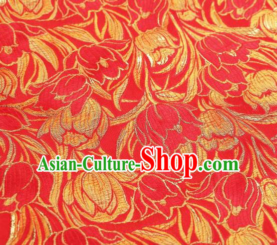 Chinese Classical Tulip Pattern Design Red Brocade Asian Traditional Hanfu Silk Fabric Tang Suit Fabric Material