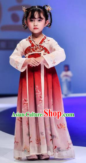 Traditional Chinese Tang Dynasty Princess Embroidered Hanfu Dress Ancient Drama Peri Historical Costume for Kids