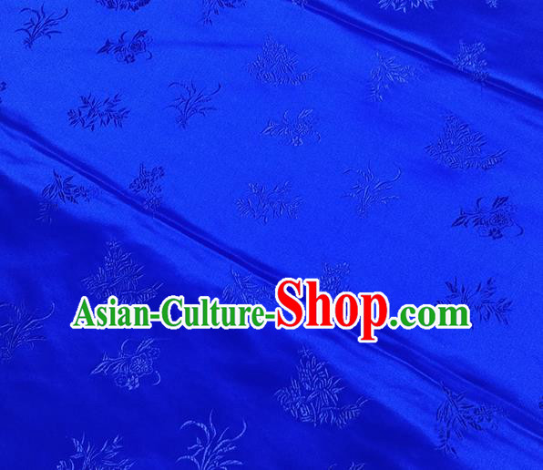 Traditional Chinese Classical Orchid Pattern Design Fabric Royalblue Brocade Tang Suit Satin Drapery Asian Silk Material