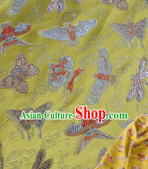 Traditional Chinese Classical Kites Pattern Design Fabric Yellow Brocade Tang Suit Satin Drapery Asian Silk Material