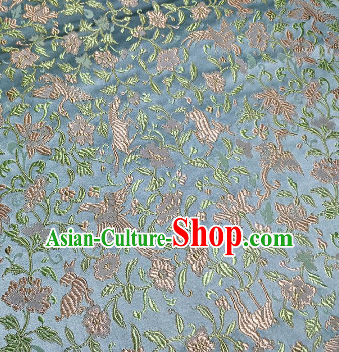 Traditional Chinese Classical Crane Pattern Design Fabric Blue Brocade Tang Suit Satin Drapery Asian Silk Material