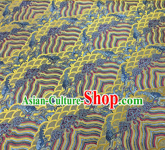 Traditional Chinese Classical Waves Pattern Design Fabric Yellow Brocade Tang Suit Satin Drapery Asian Silk Material
