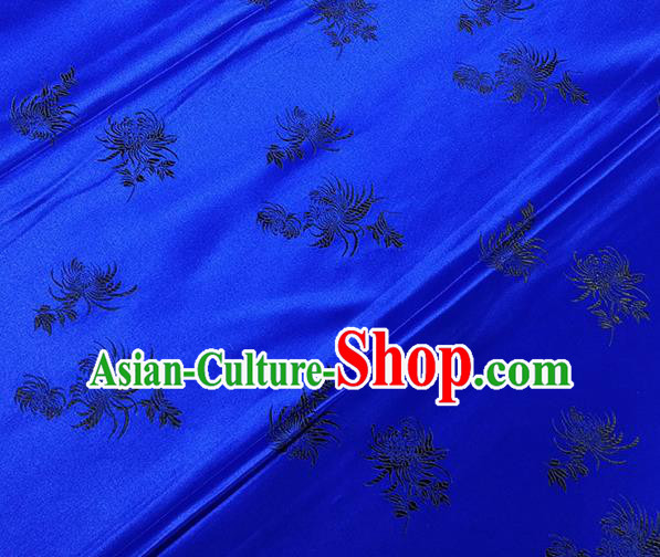 Traditional Chinese Classical Chrysanthemum Pattern Design Fabric Royalblue Brocade Tang Suit Satin Drapery Asian Silk Material