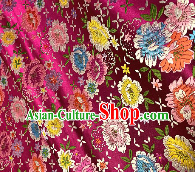 Chinese Traditional Rosy Brocade Classical Peony Pattern Design Satin Drapery Asian Tang Suit Silk Fabric Material