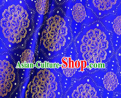 Traditional Chinese Tang Suit Fabric Royalblue Brocade Classical Sunflowers Pattern Design Satin Drapery Asian Silk Material
