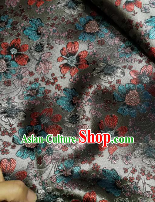 Asian Chinese Classical Flowers Pattern Design Grey Brocade Fabric Traditional Tang Suit Satin Drapery Silk Material