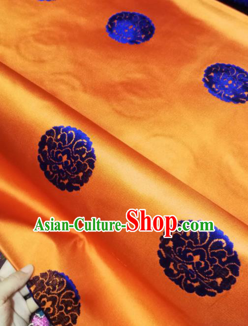 Asian Chinese Classical Royal Pattern Design Orange Brocade Fabric Traditional Tang Suit Satin Drapery Silk Material