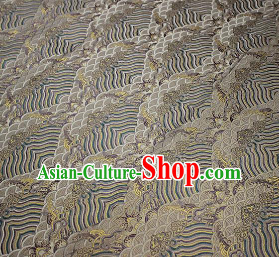 Traditional Chinese Classical Waves Pattern Design Fabric Khaki Brocade Tang Suit Satin Drapery Asian Silk Material