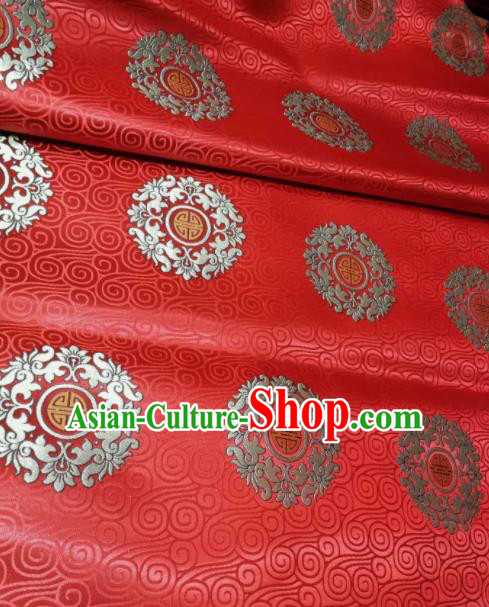 Asian Chinese Wedding Red Satin Classical Pattern Design Brocade Mongolian Robe Fabric Traditional Drapery Silk Material